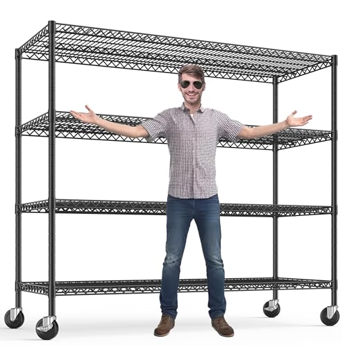 55.5''W Storage Shelves 2500LBS Wire Shelving Unit with Wheels