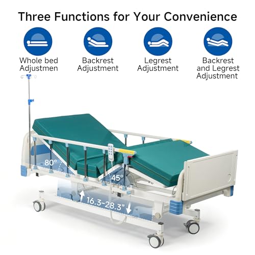 Premium Function Full Electric Hospital Bed. Home and Hospital use with Mattress & IV Pole