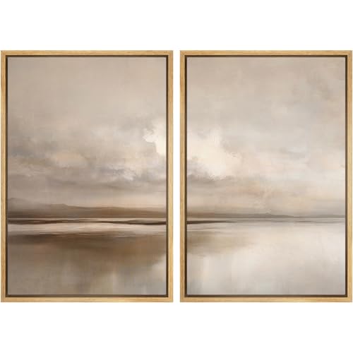 Framed Canvas Print Wall Art White Heron Pair in Marsh Coastal Illustrations Modern Art Decorative Bohemian Colorful for Living Room