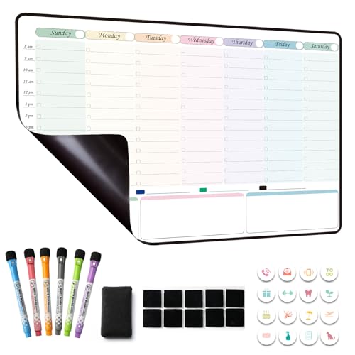 Magnetic Dry Erase Weekly Planner with Hourly Time Slots Whiteboard Calendar for Fridge