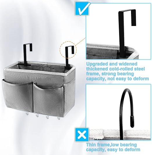 Bedside Storage Organizer 5 Pockets with 4 Hooks Hanging Storage Bag for Headboards