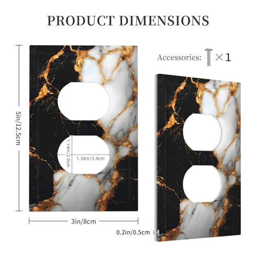 Decorative Light Switch Cover Plate Black Gold Marble 1 Gang No Device Single Blank Outlet Covers Wall Plate Switch Plate Covers for Country Bathroom Bedroom Decor