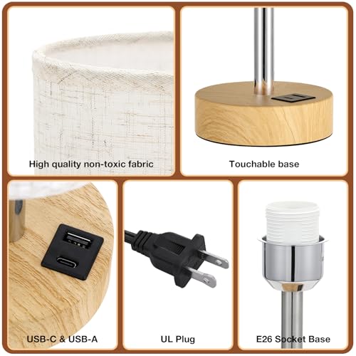 Touch Table Lamp with USB A C Ports for Bedroom