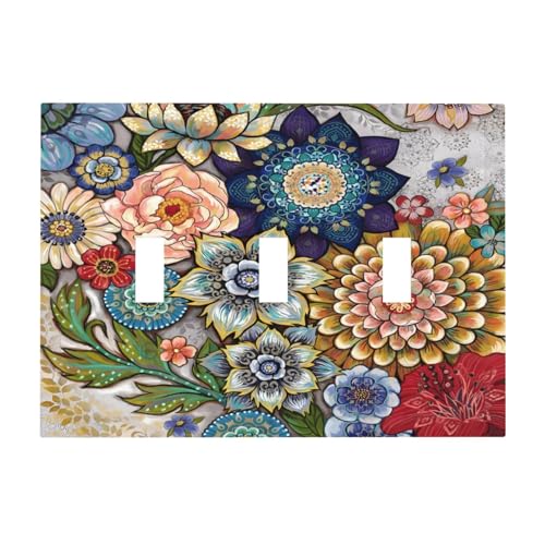 Blue Dandelion Vintage Floral Boho Flower Light Switch Cover Plate 1 Gang No Device Blank Electrical Wall Plates Faceplate Decorative Switch Plate Covers for Bedroom Living Room Home Decor