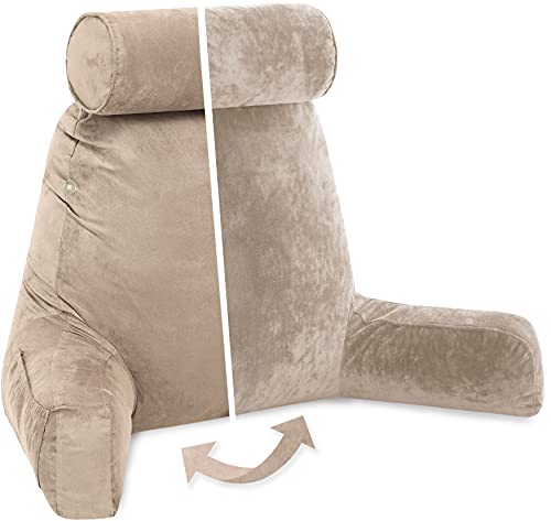 Adult Reading Sit Up Bed Rest Pillow for Bed with Arms & Neck Roll on Bungee Cord