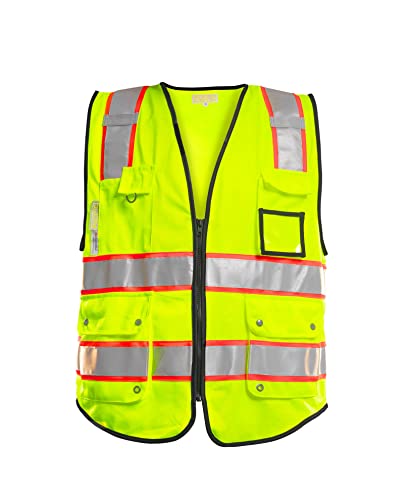 10 Pockets High Visibility Zipper Front Safety Vest with Reflective Strips