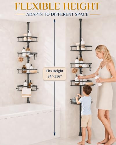 Rustproof Corner Shower Caddy Tension Pole for Bathroom Organizers