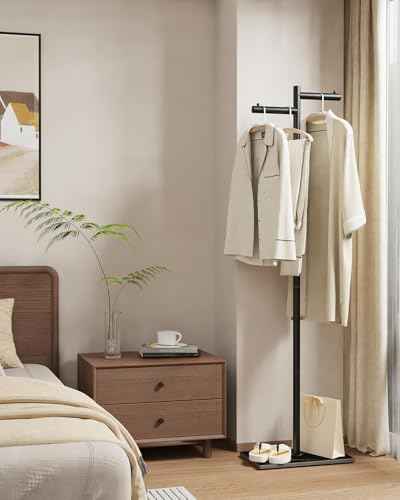 Freestanding Metal Coat Racks with Natural Rock Base