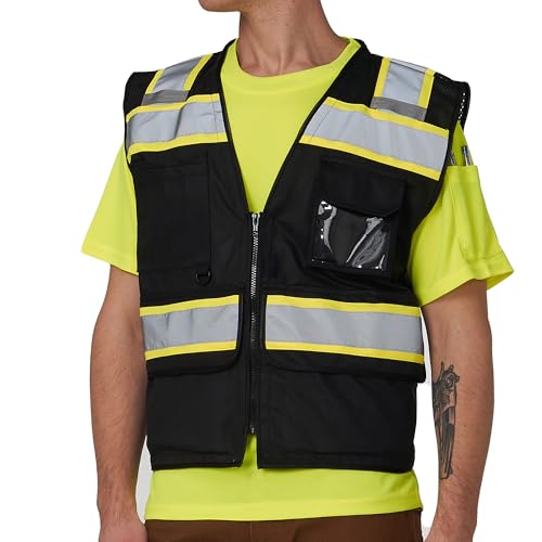 High Vis Reflective Safety Vest for Men Women Zipper Ipad Pockets Mesh Construction Apparel Neon Vest for Work