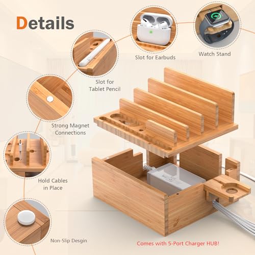 7 Slot Bamboo Charging Stations with USB Charger