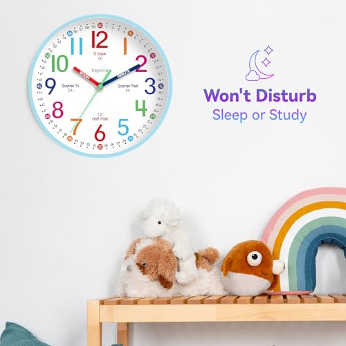 Wall Clock for Kids Learning to Tell Time Easily Clock Non Ticking Battery Operated Colorful Teaching Time Clock Decorative for Kids Room Classroom School