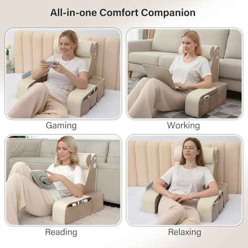 21" Reading Pillow for Bed with XL Side Pockets for Adults