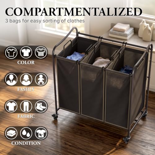 SimpleHouseware Heavy Duty Laundry Sorter Rolling Cart