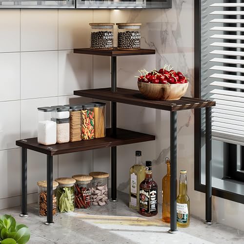 Corner Shelf Countertop Organizer 3 Tier Kitchen Corner Shelves Adjustable Spice Storage Rack for Bathroom Coffee Area Over Sink