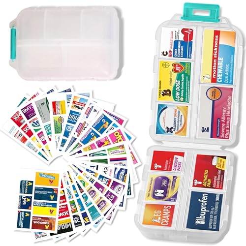 Pill Organizer with Medicine Labels Travel Daily Pill Container Mini Medication Organizer Storage Pill Organizer Pill Case 7 Day Pill Organizer