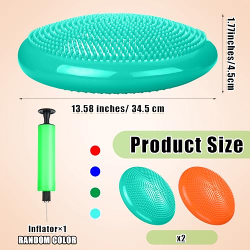 2 Pcs Wiggle Seat Inflated Wobble Cushion Flexible Balance Disc with Air Pump for Core Stability Strengthening Improving Posture Physical Exercise