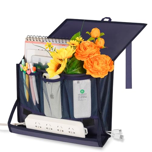 Bedside Caddy Bedside Storage Organizer Bedside Organizer with Power Strip Holder and 2 Adjustable Straps for Home Bunk Bed College Dorm Sofa