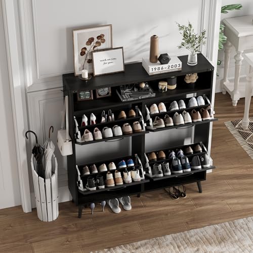 Shoe Cabinet with 2 Flip Drawers & Open Storage