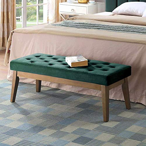 Velvet Upholstered Buttons Tufted Entryway Bench with Solid Wood Leg
