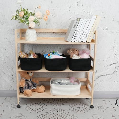 Small Woven Storage Baskets Decorative Rope Bins for Organizing Shelves