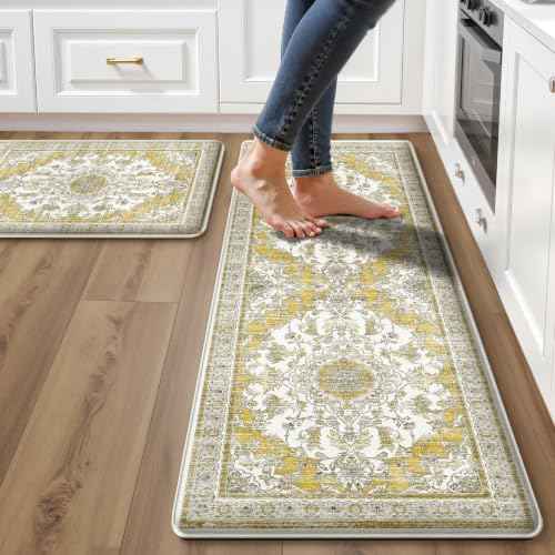 Boho Kitchen Mats for Floor 2 Piece Set Anti Fatigue Cushioned PVC Kitchen Rugs Non Slip Waterproof Farmhouse Mats 2