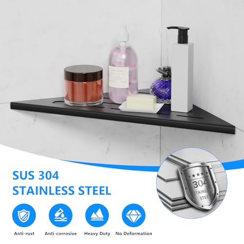 Corner Shower Shelf 10" Matte Black Stainless Steel Slot Design Recessed Corner Shelves