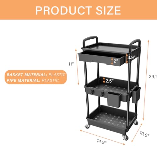 3 Tier Rolling Cart with Drawer