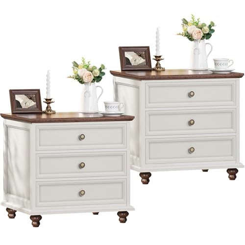 Wide Wood Farmhouse Night Stand with Drawers