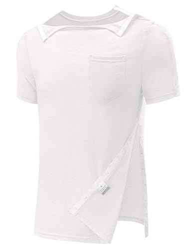 Men's Post Shoulder Surgery Recovery Shirts Full Tear Away Short Sleeve Snap Chemo Port Access Shirt