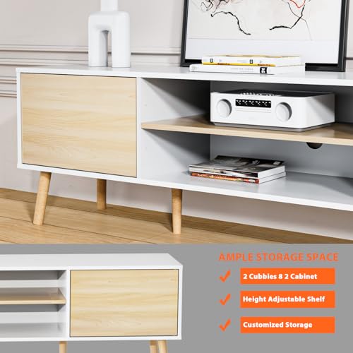 Wood Entertainment Center TV Console Table with Storage Cabinets for Living Room