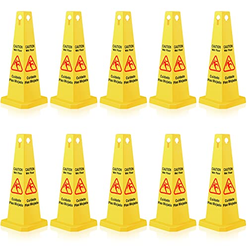 Wet Floor Sign Safety Cone Yellow 4 Sided Caution