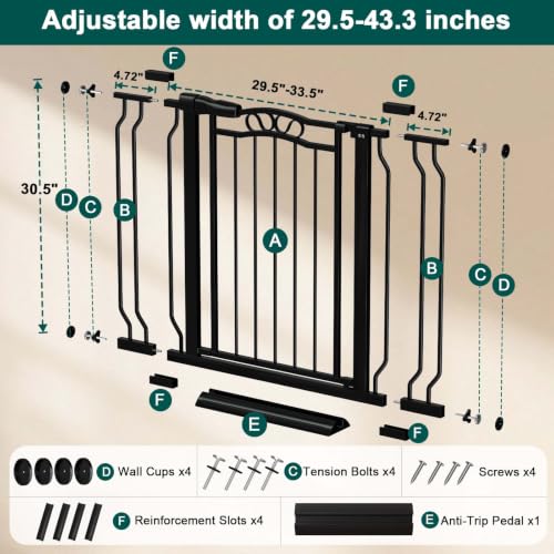 29.5" 81.1" Extra Wide Baby Gates for Stairs Doorways No Drill