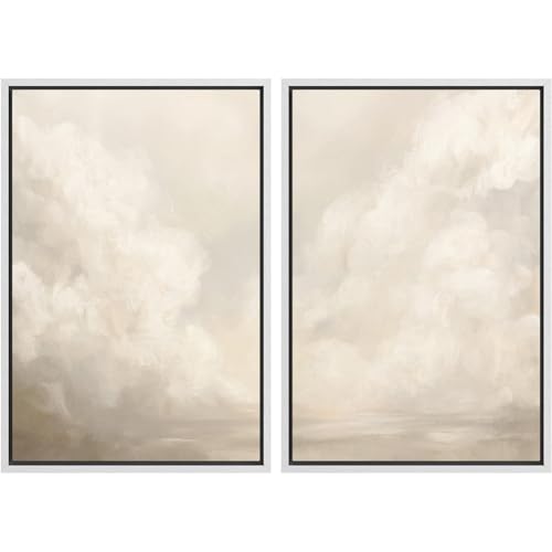 Framed Canvas Print Wall Art White Heron Pair in Marsh Coastal Illustrations Modern Art Decorative Bohemian Colorful for Living Room