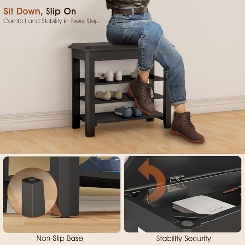 Shoe Rack Bench Seat Rubberwood Wooden Storage Shoe Rack Bench 550lbs Compact Mid