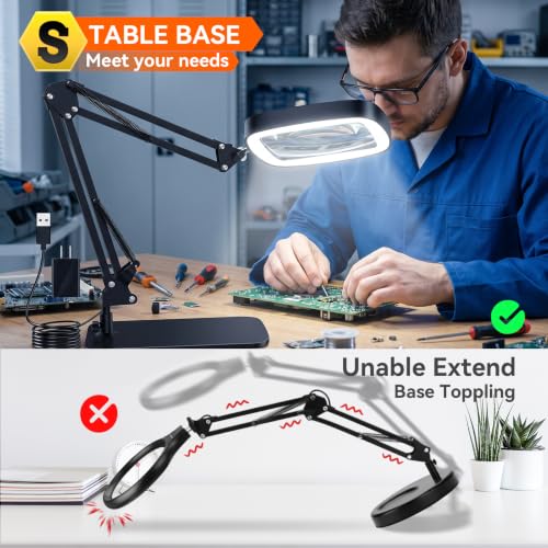 10X 30X Large Magnifying Glass with Light and Stand