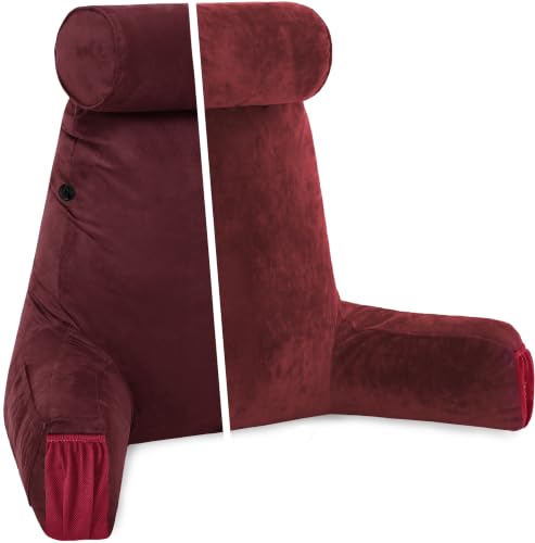 Adult Reading Sit Up Bed Rest Pillow for Bed with Arms & Neck Roll on Bungee Cord