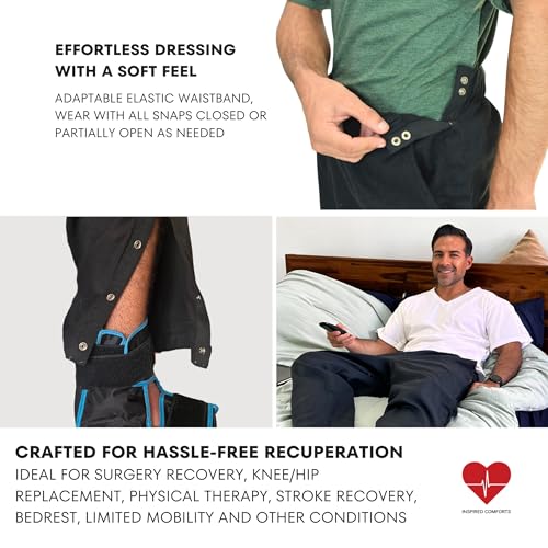 Unisex Tearaway Post Surgery Recovery Pajama Pants with Side Snaps & Pockets