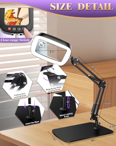 10X 30X Large Magnifying Glass with Light and Stand