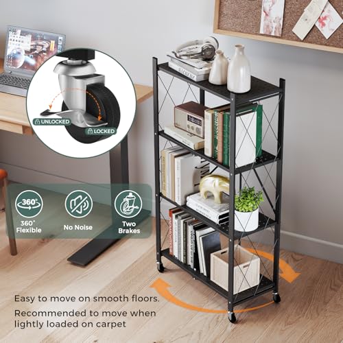 4 Tier Foldable Storage Shelves with Wheels