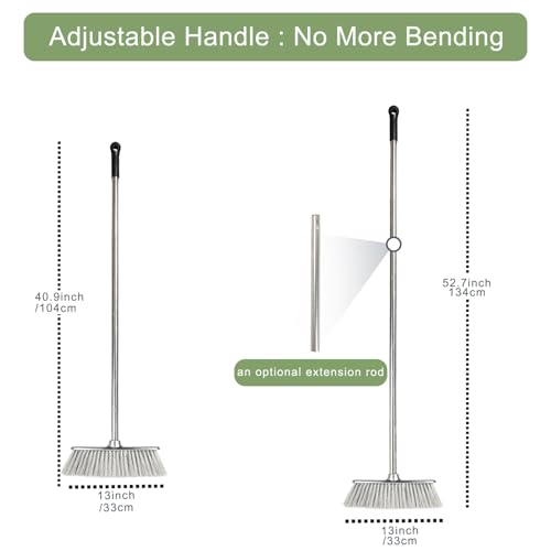 Indoor Soft Bristles Broom and Dustpan with Long Handle