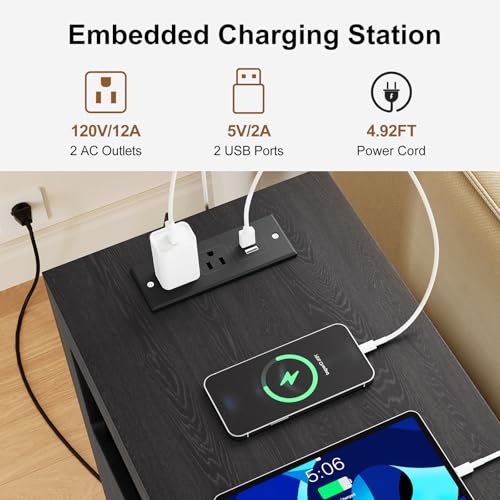 Bedroom Nightstand with Charging Station