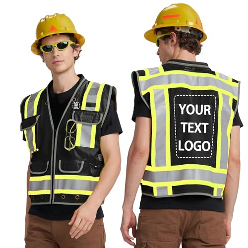 Heavy Woven cotton High Vis Reflective work construction safety vest for men Class 2 with ipad Cargo Back Pocket