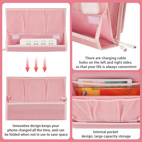 Bedside Caddy Bedside Storage Organizer Bedside Organizer with Power Strip Holder and 2 Adjustable Straps for Home Bunk Bed College Dorm Sofa