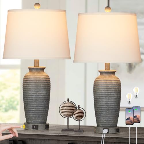 25" Farmhouse Jar Table Lamps Set og 2 Retro Farmhouse Rustic Bedside Lamp
