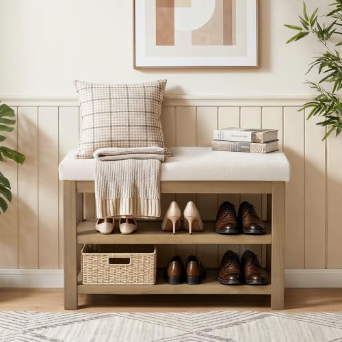 Shoe Rack Bench with Leather Cushion