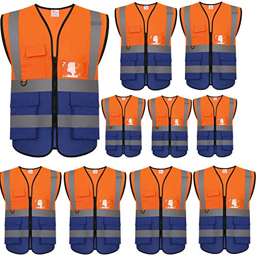 High Visibility Reflective Safety Vest with Multi Pockets 10 Pack Bulk