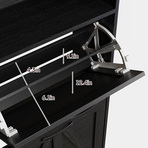 Shoe Cabinet with 2 Flip Drawers & Open Storage