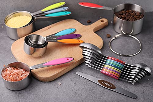 Measuring Cups Stainless Steel and Magnetic Measuring Spoons set Includes 8 Measuring Cups 9 Double Sided Magnetic Measuring Spoons and Leveler set for Dry and Liquid Ingredients