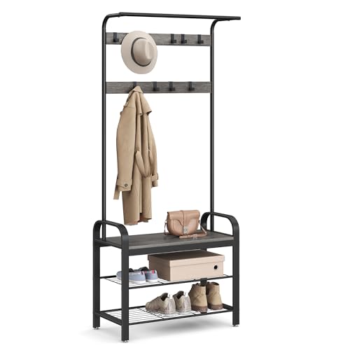 Coat Rack Hall Tree with Shoe Bench for Entryway