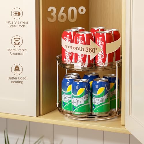 2 Tier Lazy Susan Turntable Organizer 9.25'' Rotating Spice Rack Organization for Cabinet